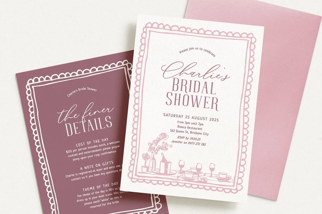 IRIS Hand Drawn Bridal Shower Invitation Template Pink Bridal - Etsy | Etsy (US)