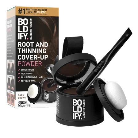 BOLDIFY Root Touch Up Powder with Brush, Covers Thinning Hair & Grays, Water-Resistant, Dark Brown, 4g | Walmart (US)