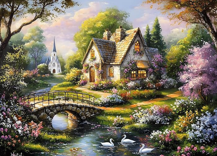 Beautiful Cottage Jigsaw Puzzles 1000 Pieces for Adults Quaint Church 1000 Piece Jigsaw Puzzles f... | Amazon (US)