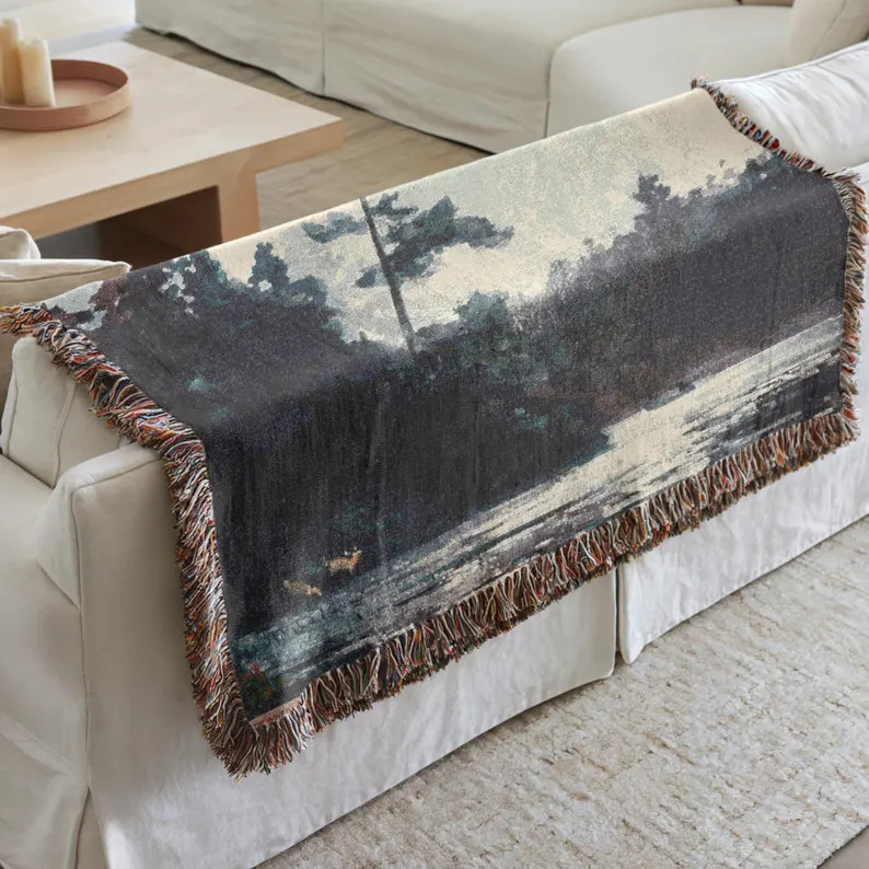 Vintage River Landscape Wall Hanging Floral Wall Tapestry Modern Farmhouse Cottage Wall Art Decor... | Etsy (US)