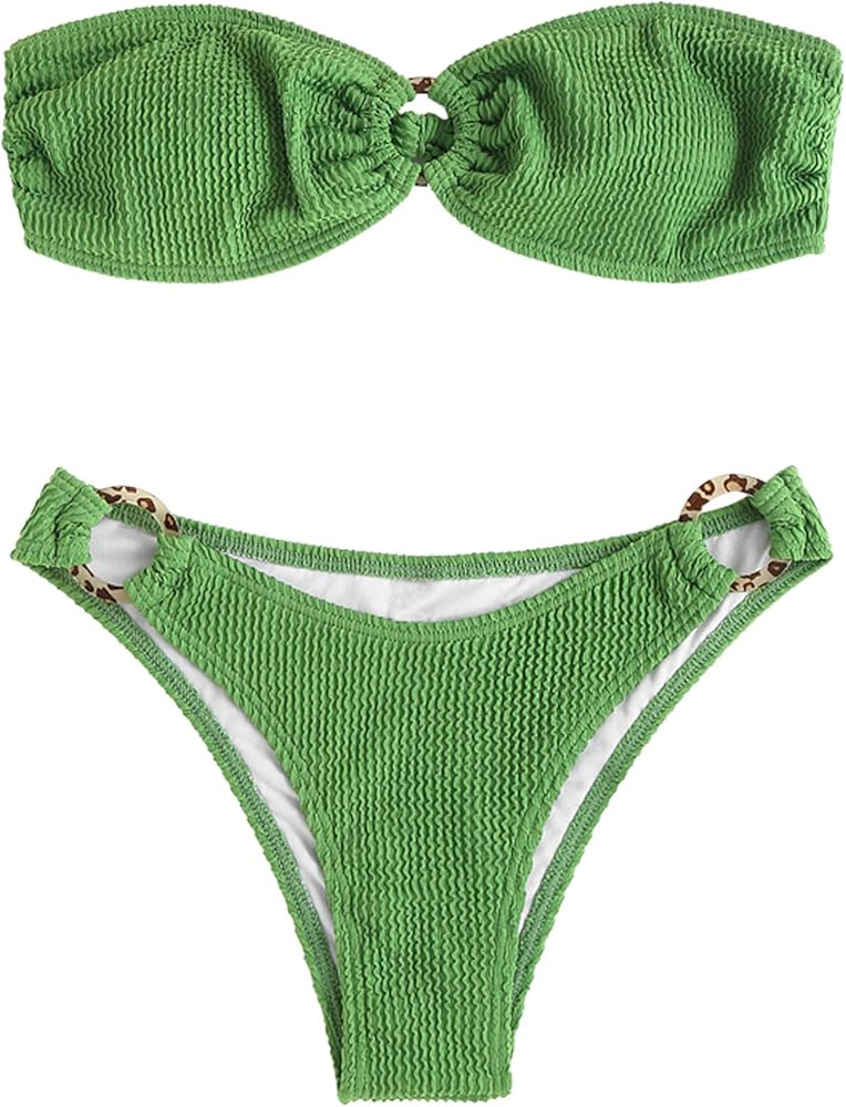 ZAFUL O Ring Bandeau Bikini Sets for Women Sexy Strapless Swimsuits 2 Piece High Cut Bathing Suit | Amazon (US)