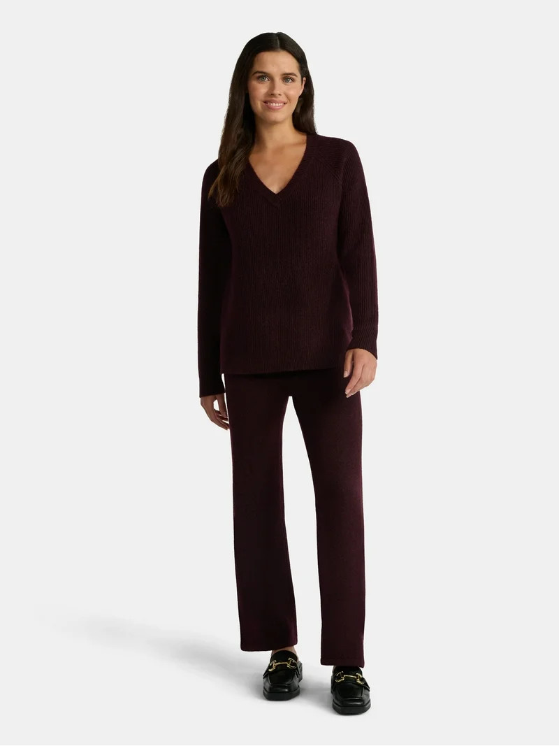 Time and Tru Women’s V Neck Sweater and Pants Set, 2-Piece, Sizes XS-XXXL - Walmart.com | Walmart (US)