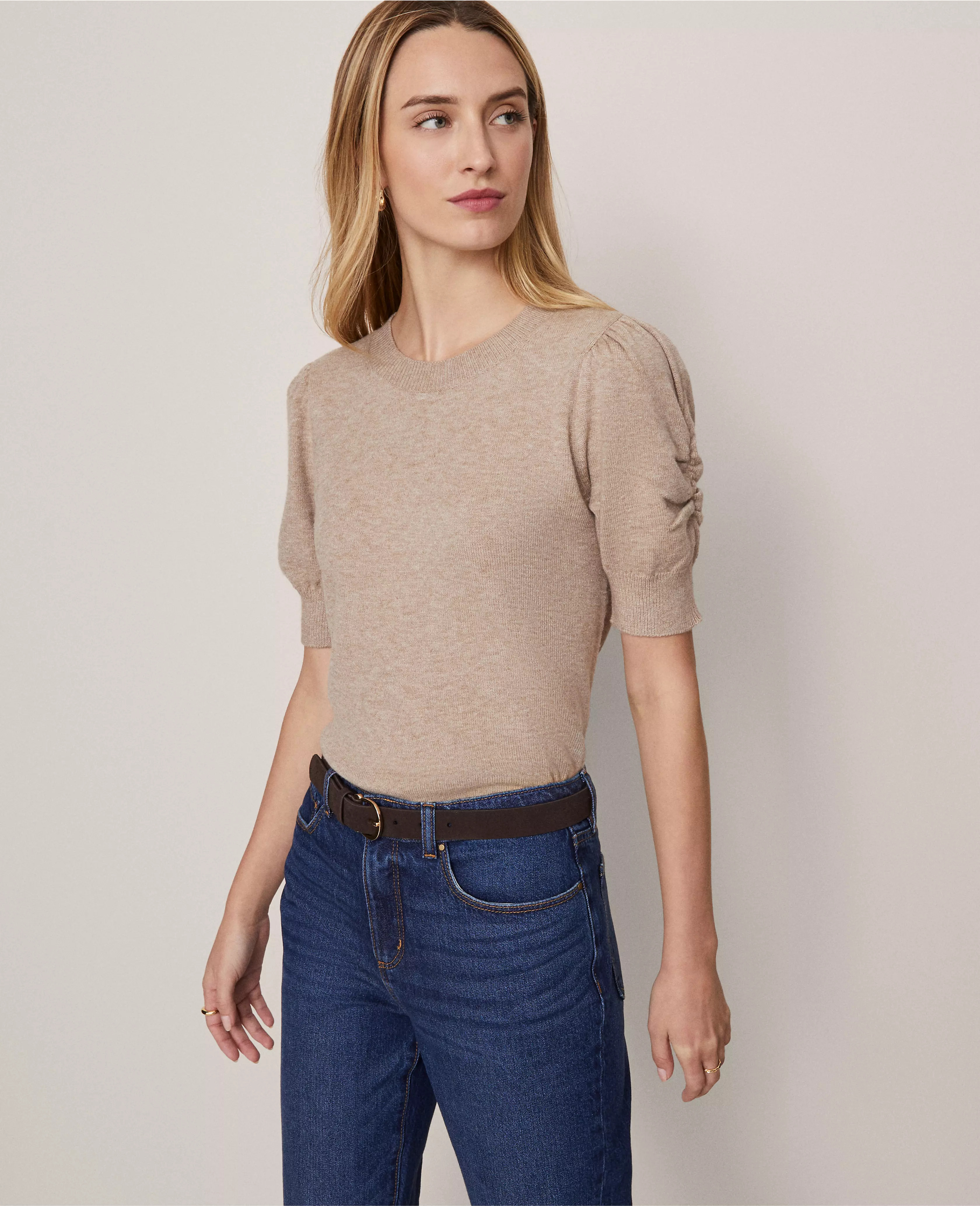 Petite Weekend Collection Ruched Sweater Tee | Ann Taylor