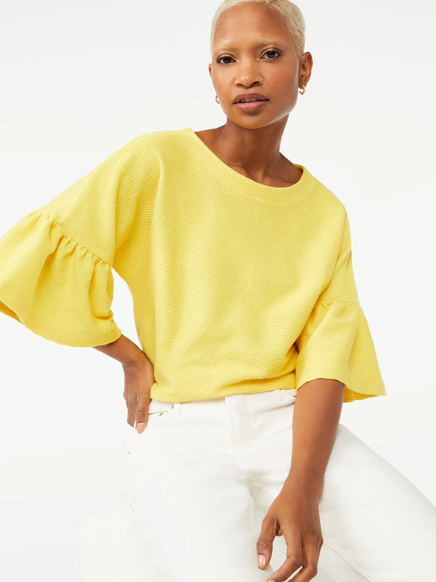 Free Assembly Women's Ruffle Ottoman Top with Dolman Sleeves | Walmart (US)