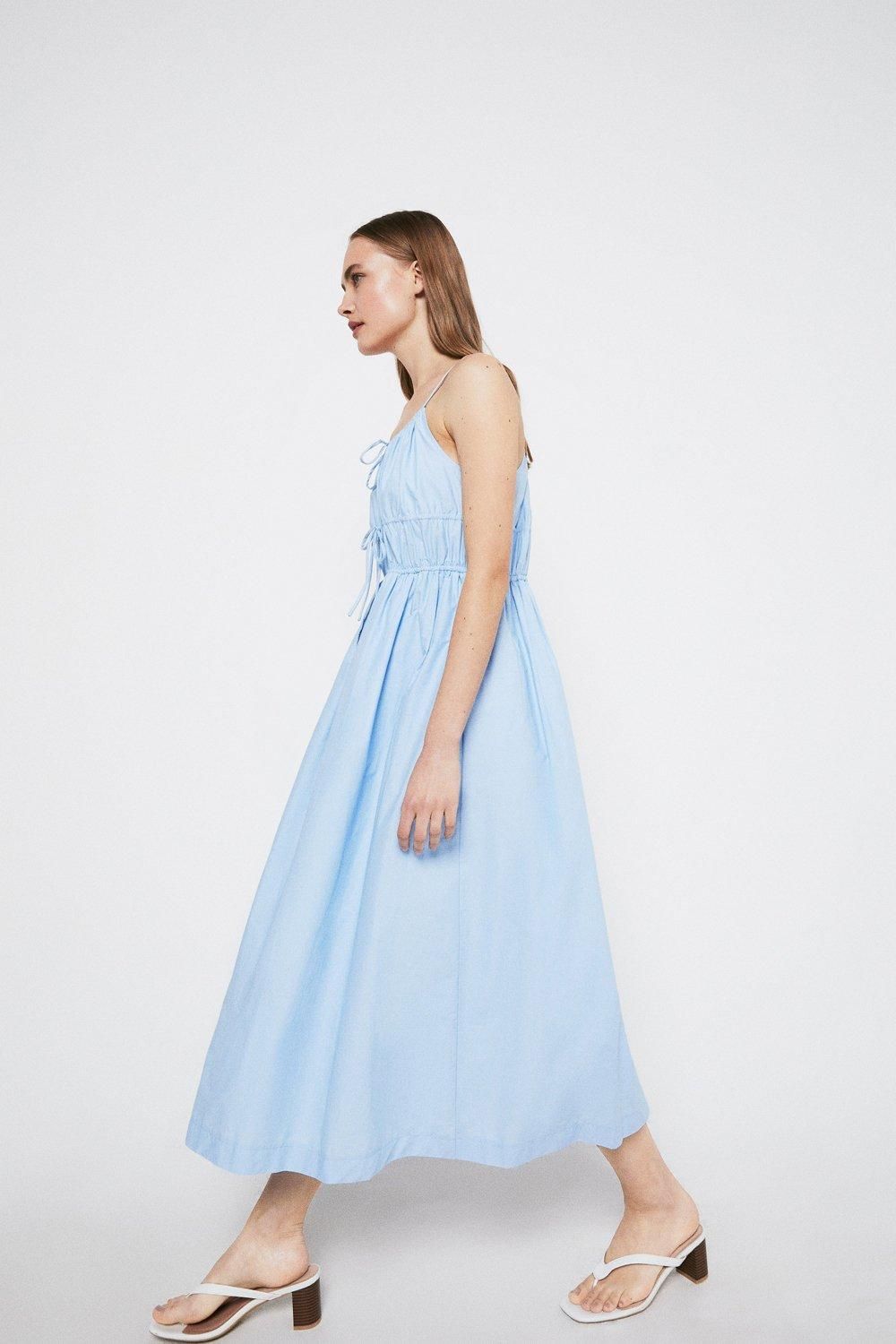 Cotton Poplin Tie Front Cami Midi Dress | Warehouse UK & IE