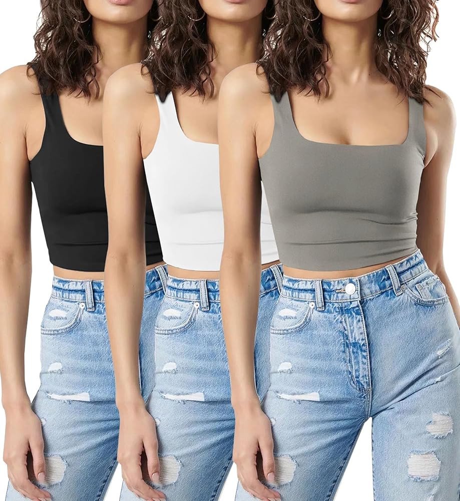 SUNDELL 3 Pack Crop Tank Tops for Women Casual Sleeveless Crop Tops Double Layer Cropped Yoga Wor... | Amazon (CA)