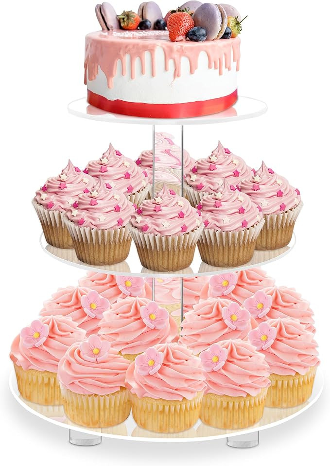 YestBuy 3 Tier Round Cupcake Stand With Base, Acrylic Cake stand, Cupcake Tower Stand, Premium Cu... | Amazon (US)