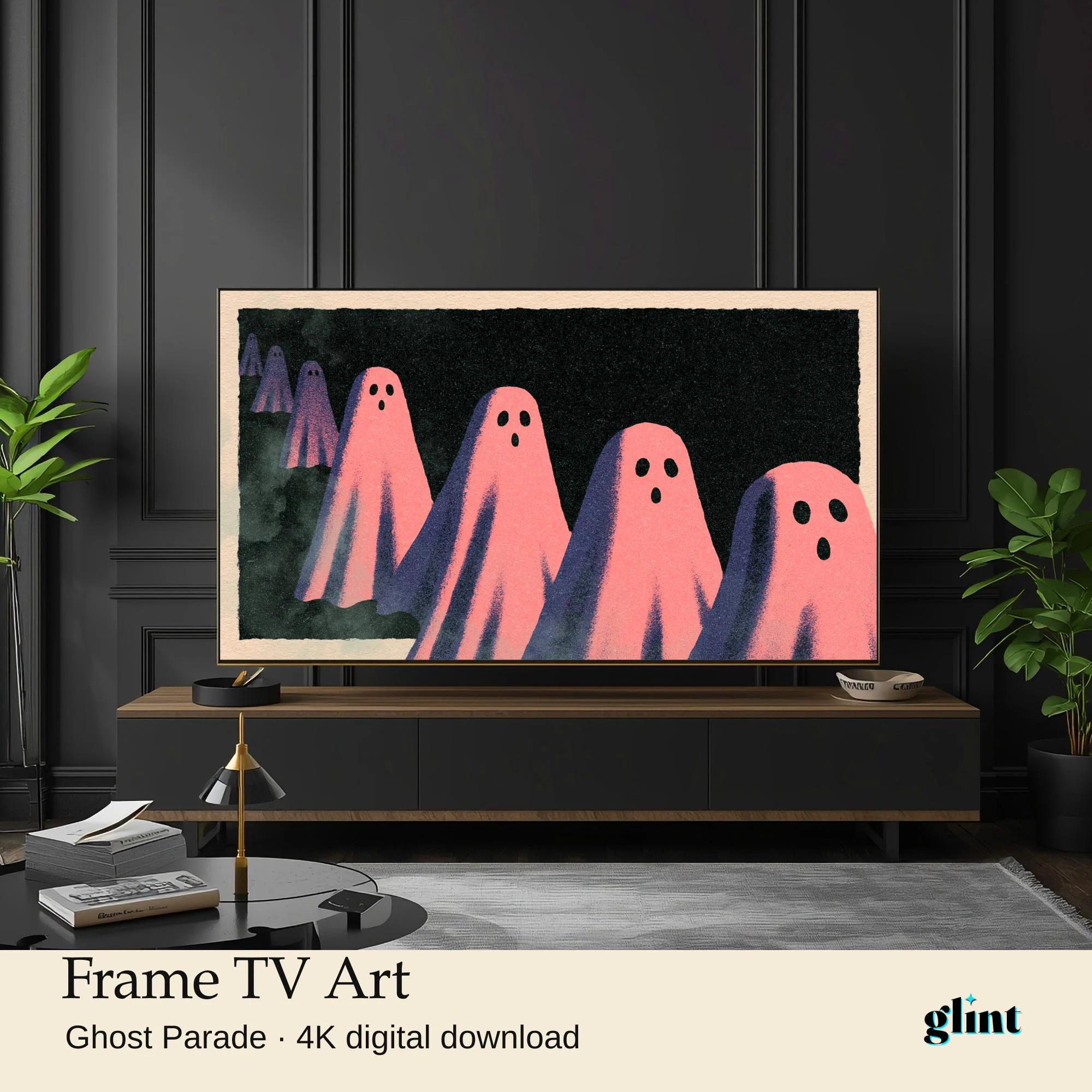 Ghost Parade Halloween Frame TV Art | Purple Riso Print Vintage Halloween Decor | Samsung Frame TV 4K Digital Download | Hisense Canvas | Etsy (Global)