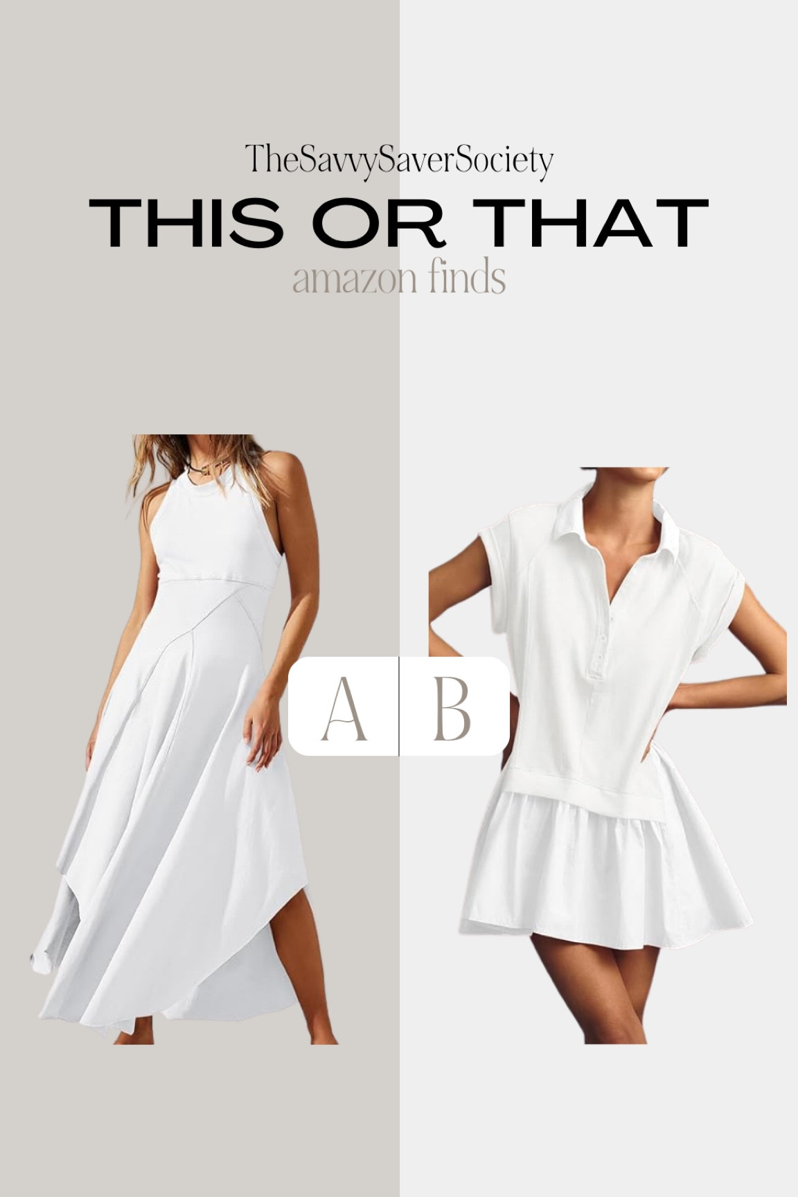 This or that: AMAZON FINDS

Casual outfit, outfit ideas, elegant style, minimal style, fashion inspo, neutral style, Amazon fashion, Amazon finds, ootd, basics, street style, neutral outfits, summer outfit, summer style, summer fashion, summer outfits, styling ideas, what to wear, chic style, outfit inspo, simple outfits, white dress, mini dress, midi dress, summer dress 

#LTKStyleTip #LTKFindsUnder50 #LTKSeasonal