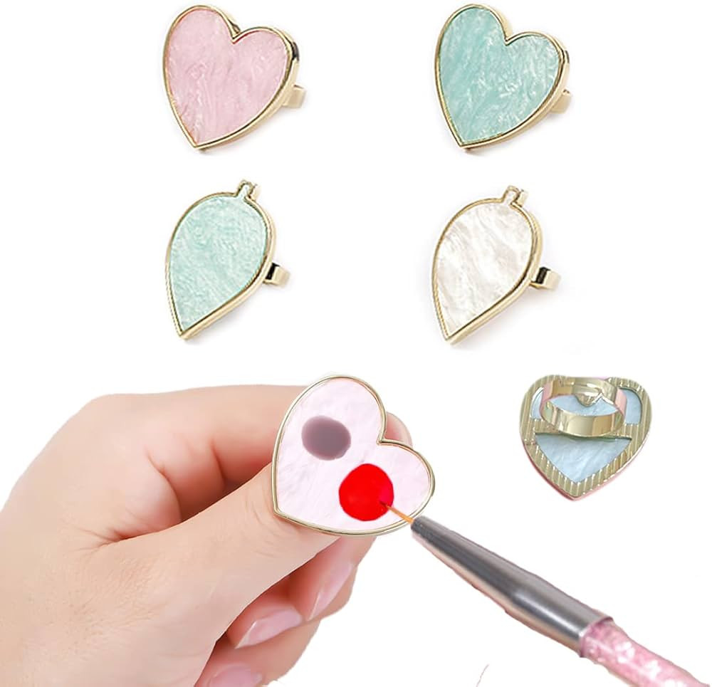 SUKPSY 4 Pcs Resin Nail Art Palettes with Adjustable Finger Rings, Gel Polish Color Mixing Plate ... | Amazon (US)