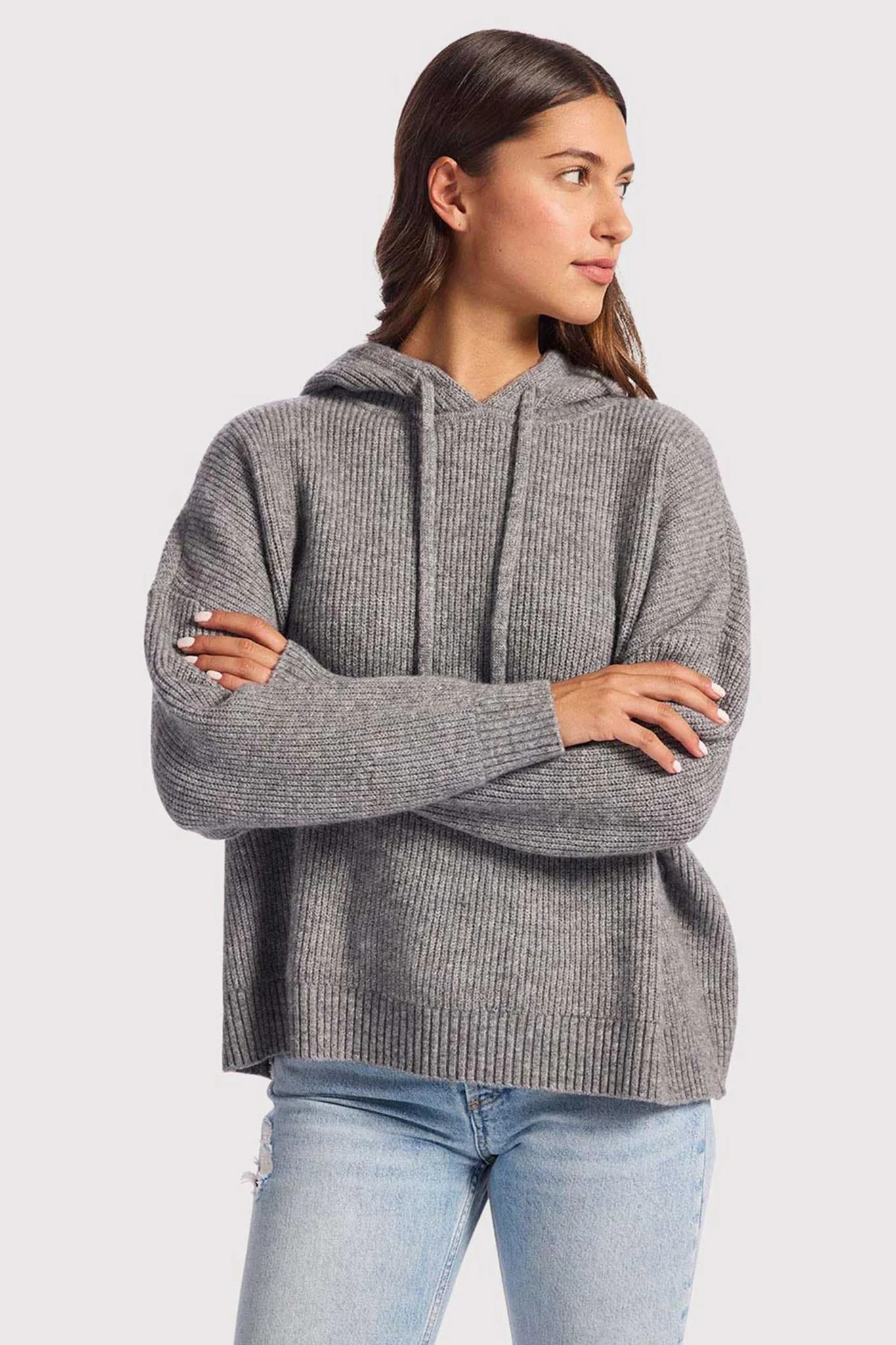 Cozy Knit Ribbed Sweater Hoodie | Charcoal | Nuuds US