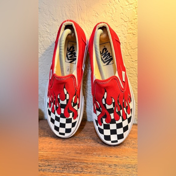 Vans Slip On Checker Blood Drips Flame Red Sneakers Shoes Men’s 5.5  Women’s 7.0 | Poshmark