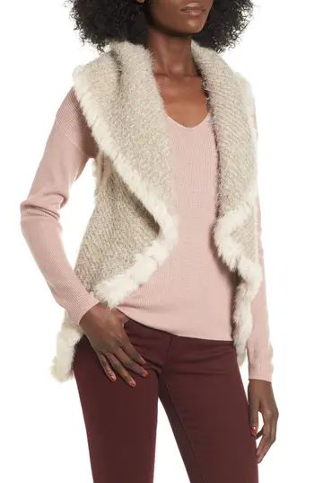 Women's Love Token Knit Vest With Genuine Rabbit Fur Trim, Size X-Small - Ivory | Nordstrom