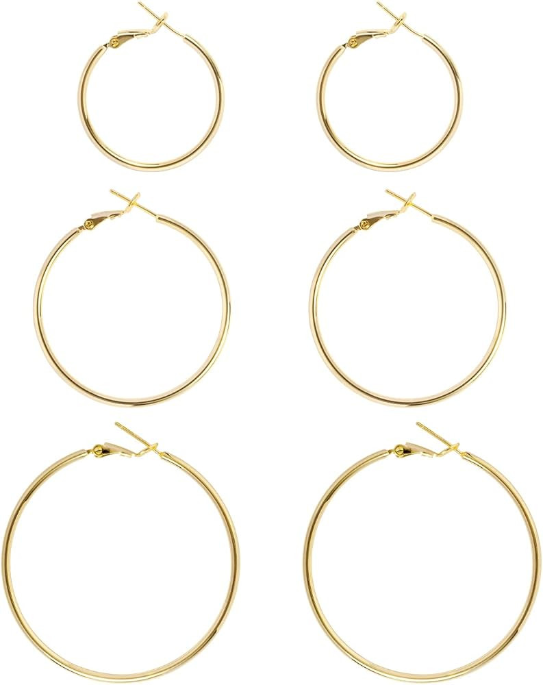 Big Gold Hoop Earrings for Women Hypoallergenic 925 Sterling Silver Post Thin Loop 14K Gold Plate... | Amazon (US)