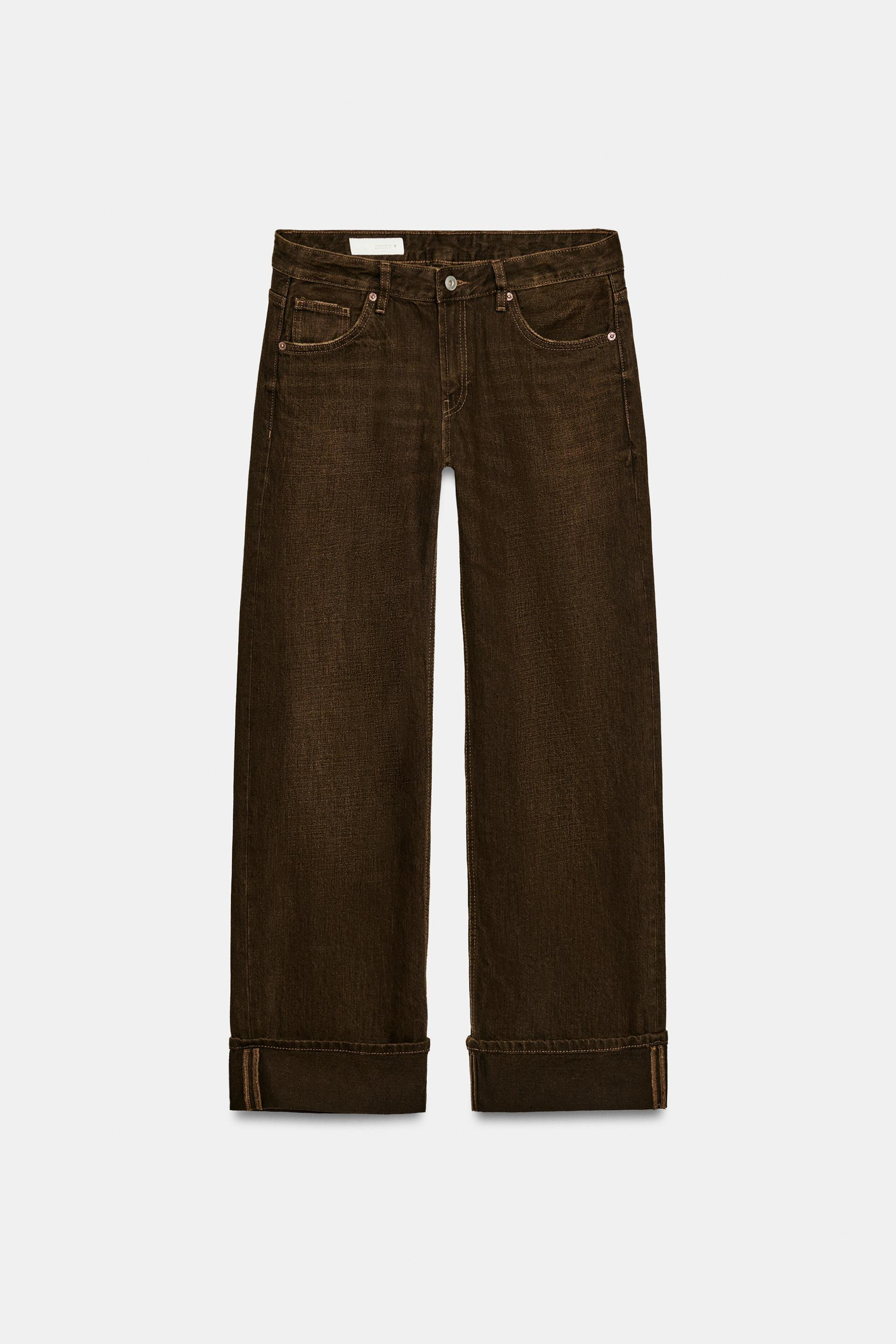 Zara - Trf Low-Rise Folded Denim Jeans - Brown - 14 - Woman | Zara UK