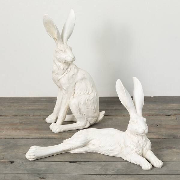 Sullivans 12.5 in. and 21 in. Large Whitewashed Rabbits - Set of 2; Gray - Overstock - 37030373 | Bed Bath & Beyond