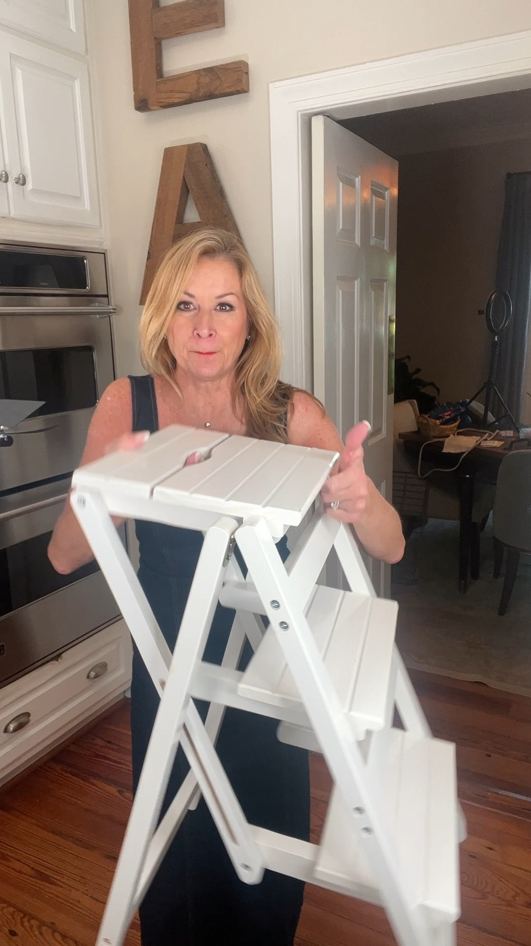 My FAVORITE Kitchen gadget! This lightweight sturdy ladder is hanging in my kitchen. Yes hanging on a hook. I use it every day! I have access to the top of my pantry and all the high cabinets where I can now have easy access to anything I need.! 10/10 #favoritefind #bestladder #indoorladder #kitchenn

#LTKFamily
