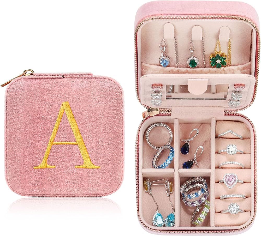 Parima Plush Velvet Small Travel Jewelry Case Organizer - Jewelry Box Jewelry Holder Necklace Box... | Amazon (US)