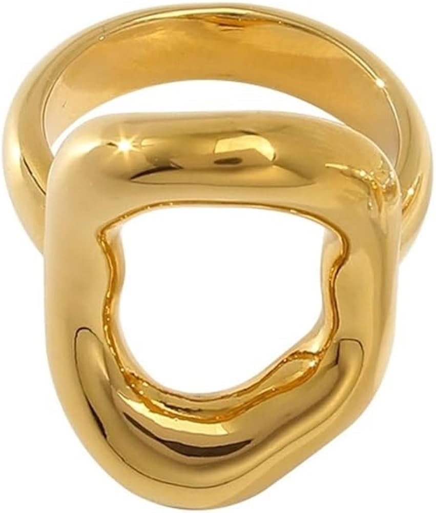 Kokoma Hollow Oval Shaped Chunky Statement Ring for Women Stainless Steel Irregular Thick Chunky ... | Amazon (US)