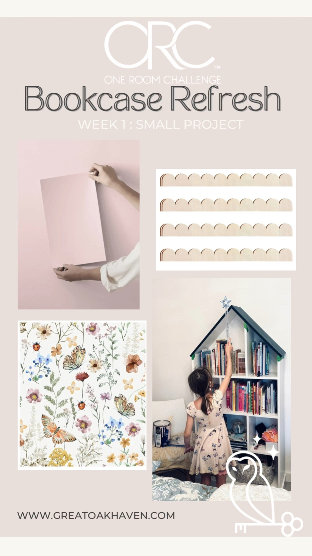 💖 Here’s a quick DIY that anyone can do! 

👎 You do not need to be handy

❌You do not need power tools

💰 You don’t need a ton of $$ 

🛒 You can thrift a bookcase & make it your own! 

🪄 We got this one years ago from a neighbor and it needs a little TLC and some personality 

🌼 Spring floral vibe peel & stick will go in the cubbies

🖼️ Scallops to frame shelves

🏡 And scallops and the roof will be painted in Sherwin Williams Innocence, which is the perfect blush! 

🥰Join me for the Spring One Room Challenge & follow along for more small projects and little glow ups that anyone can do! 

✨Kelly 
@greatoakhaven 


#LTKHome #LTKKids #LTKFamily