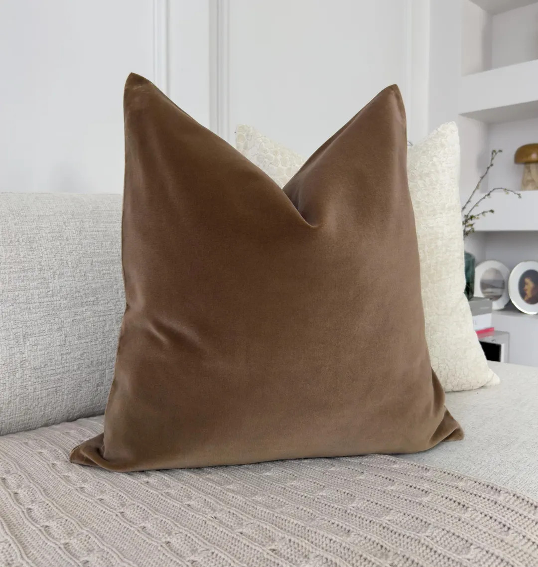 Cotton Taupe Velvet Pillow Cover; Decorative Neutral Throw Pillow for Couch Bed Sofa (all Sizes) ... | Etsy (US)