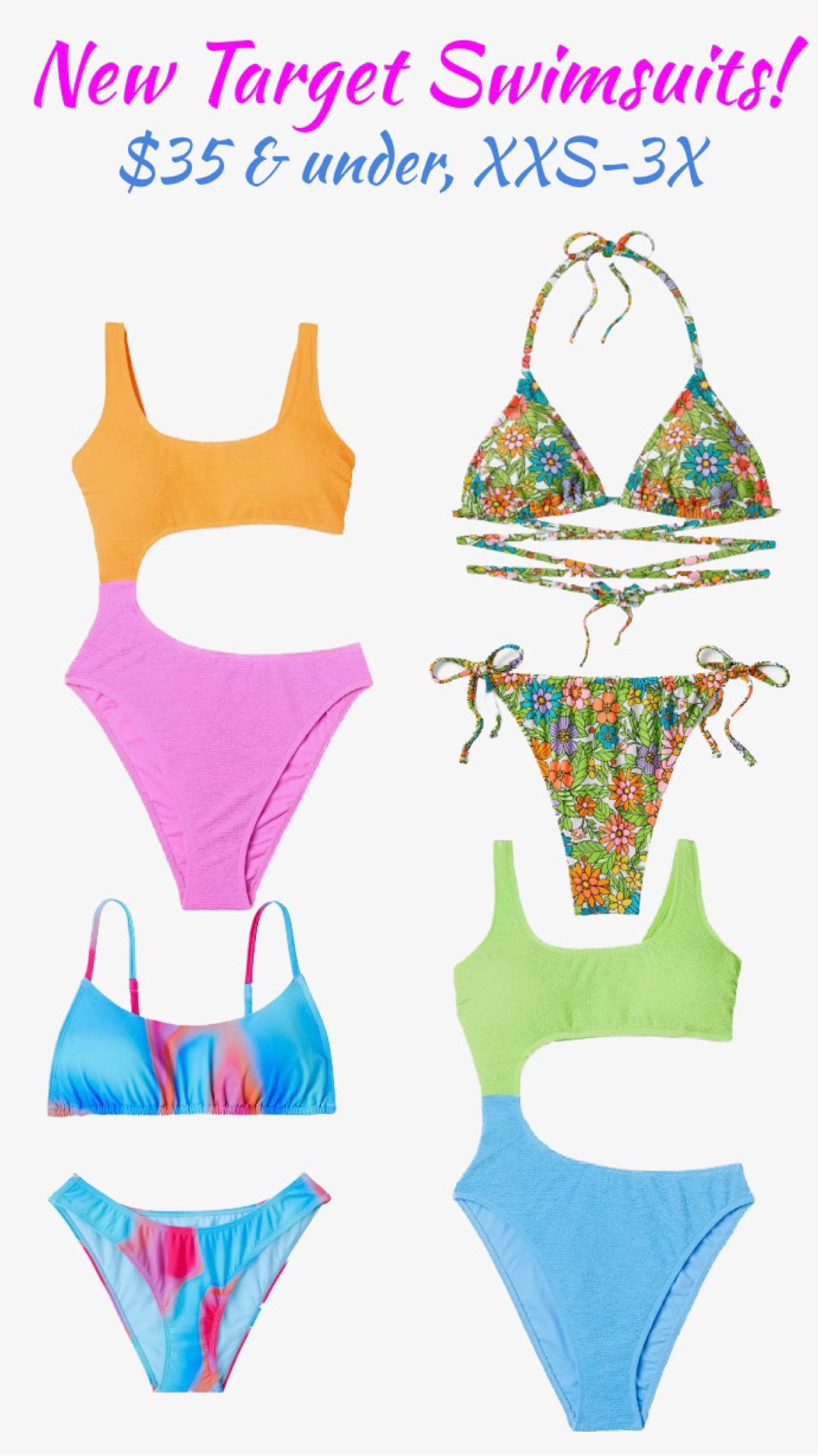 It’s almost time for Spring Break and summer is right behind! Target is already releasing some super cute swimsuits! It looks like neon swimsuits and floral swimsuits will be popular this year. Lots of string bikinis and cut out one piece swimsuits! Swimsuits under $35, swimsuits under $50, cute swimsuits, plus size swimsuits, floral bikini, tie dye bikini, tie dye swimsuit, color block swimsuit, 80s swimsuit, 90s swimsuit, swimsuit dupe, target swimsuits, target finds, vacation swimsuit, vacation look, vacation outfit, travel look, beach trip, beach vacation, spring break trip

#LTKswim #LTKSeasonal #LTKtravel