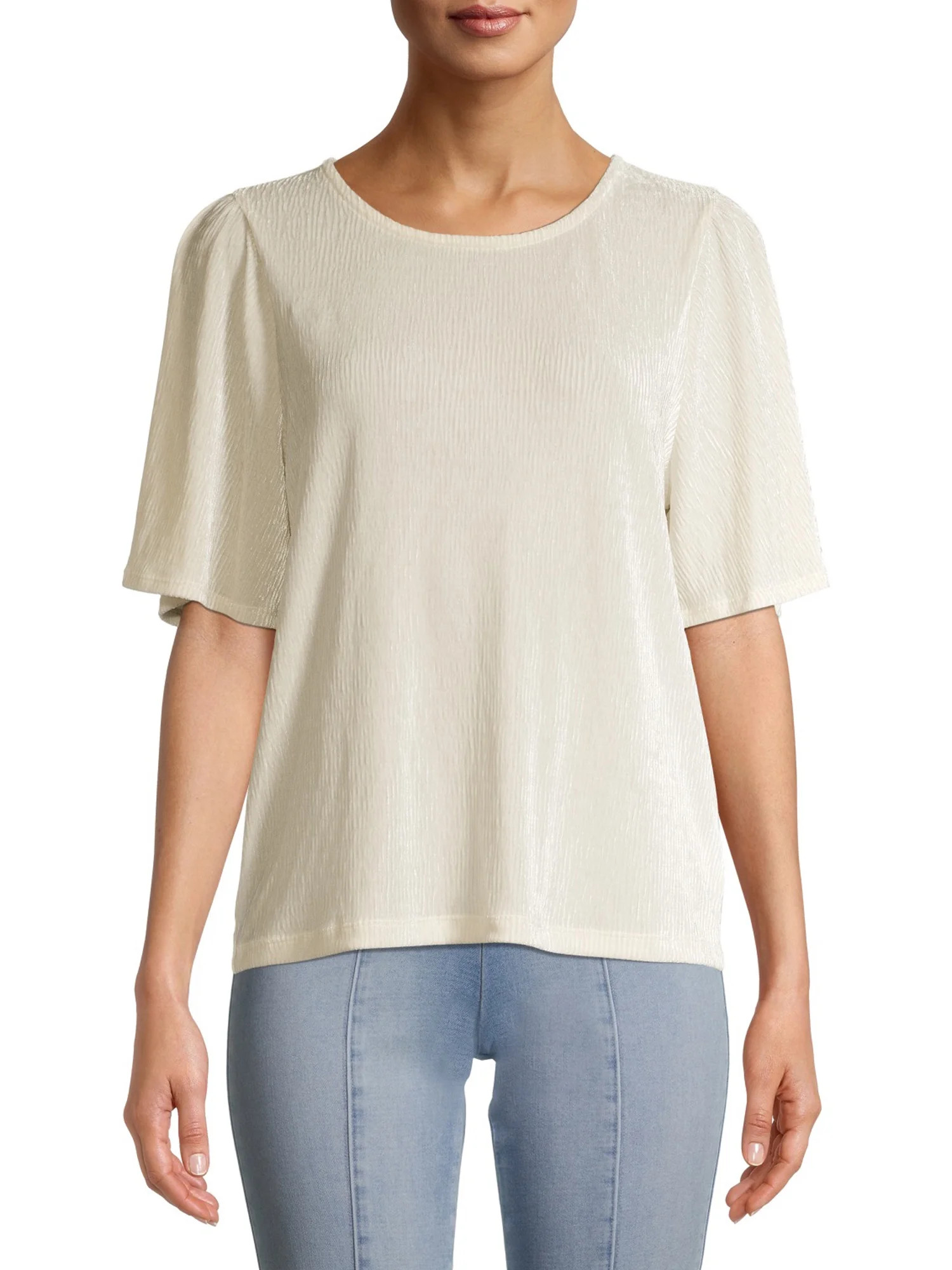 Time and Tru - Time and Tru Women's Flutter Sleeve Velvet Top - Walmart.com | Walmart (US)