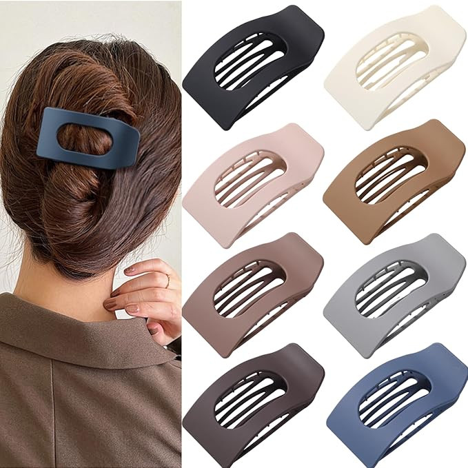 8 Pack Flat Hair Clips for Women – Large Matte Rectangle No-Slip Claw Clips, Strong Hold Square... | Amazon (US)