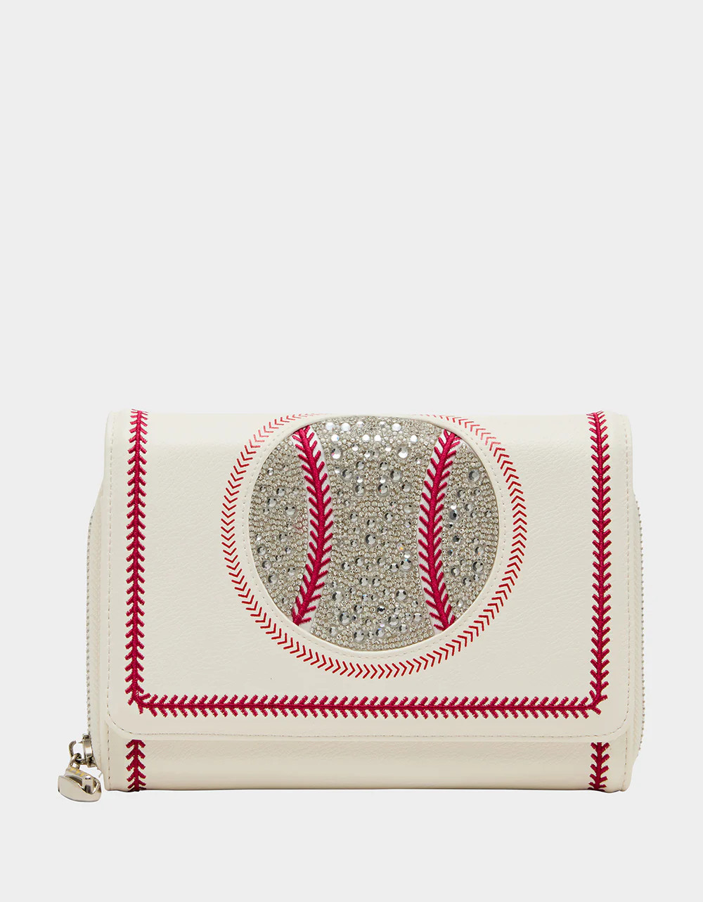 GRAND SLAM WALLET ON CHAIN CREAM Women's Baseball-Themed Rhinestone Embellished Wallet on Chain C... | Betsey Johnson