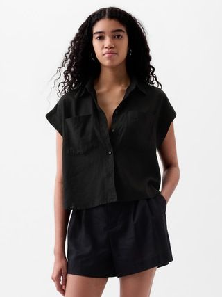 Linen-Blend Cropped Shirt | Gap (US)