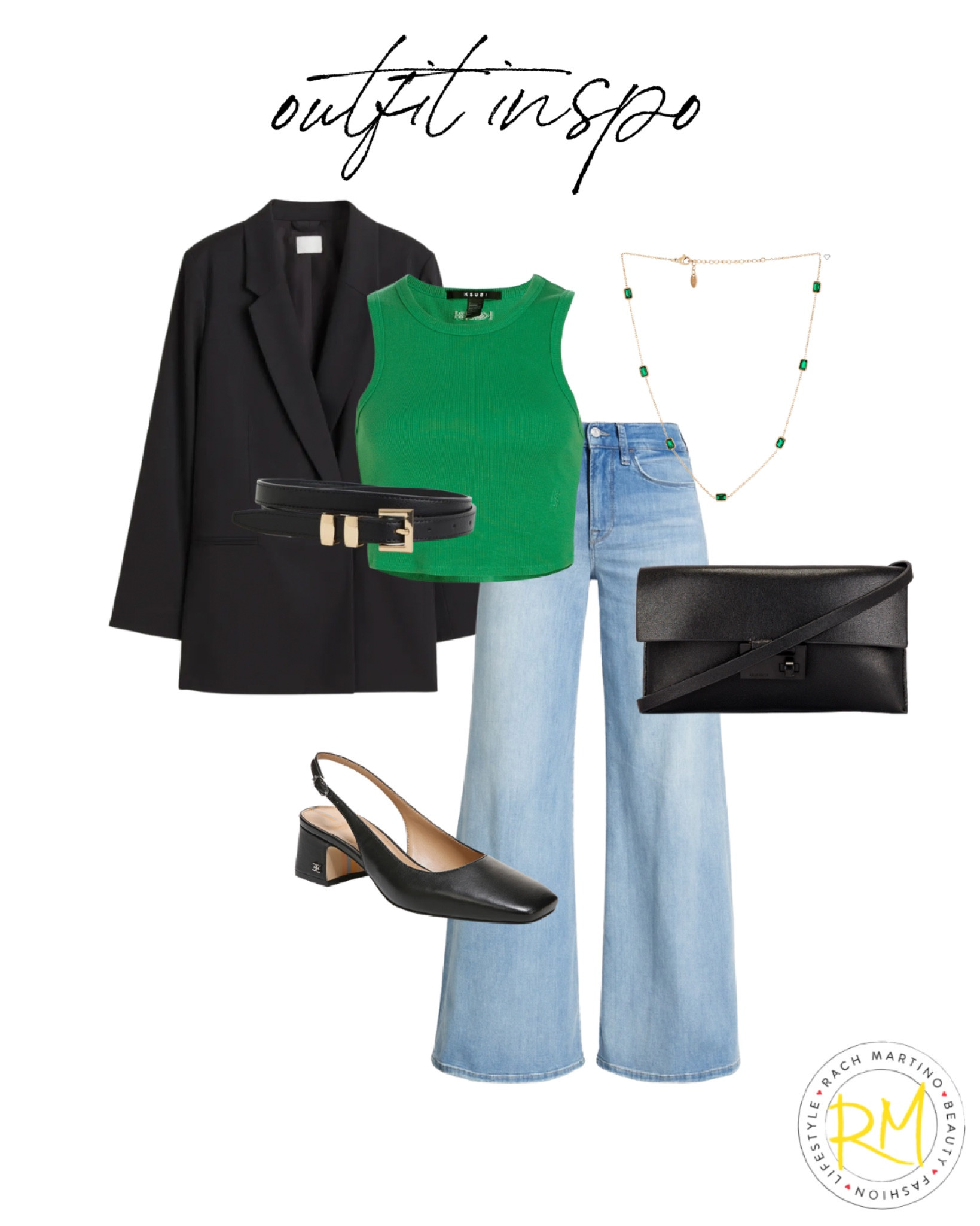 Ribbed crop top wide leg, jeans, black blazer, skinny belt casual Friday outfit idea

#LTKsalealert #LTKstyletip #LTKunder50