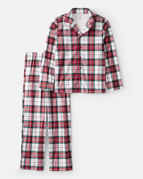 Adult Flannel Plaid Print Long-Sleeve Loose Fit 2-Piece Pajamas - Red/Green | Carter's Inc