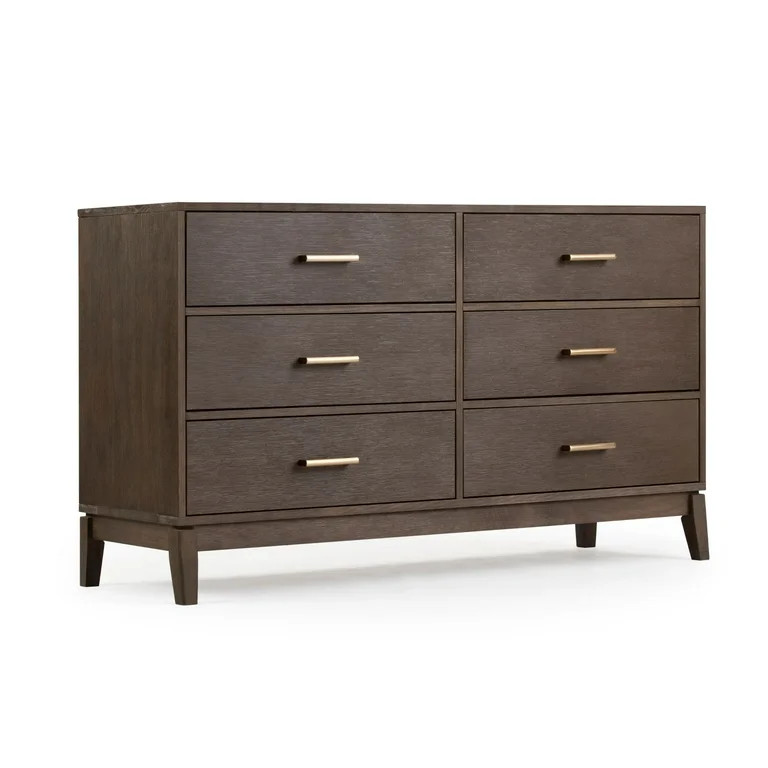 Plank+Beam Solid Wood 6 Drawer Dresser, Contempo Chest of Storage Drawers, Clay | Walmart (US)