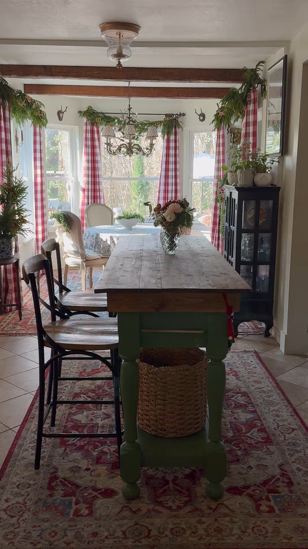 Faux wood beams, red buffalo check punch pleat curtain panels, rug, lampshades, cottage style decor, French country decor

#LTKHoliday #LTKSaleAlert #LTKHome