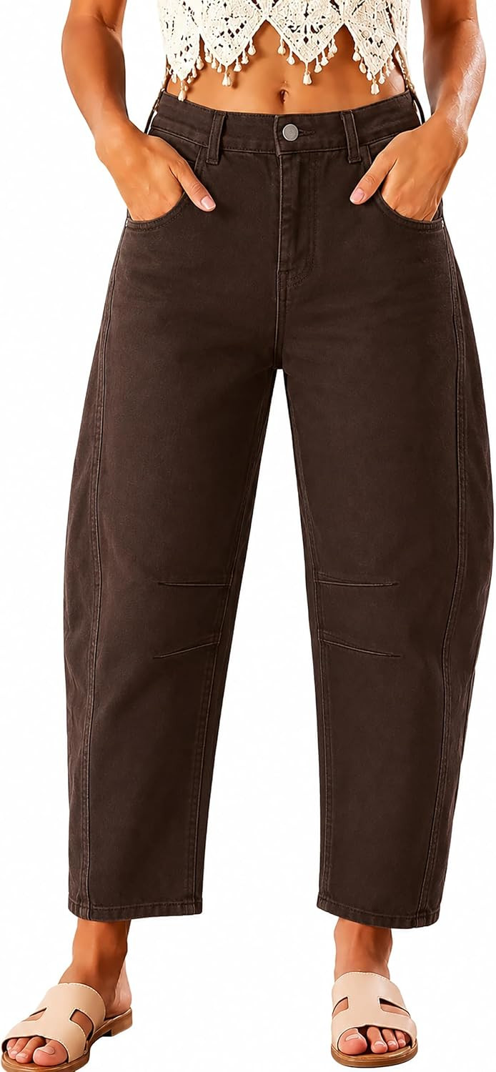 Women's High Waisted Stretch Barrel Leg Jeans Cropped Ankle Pants | Amazon (US)