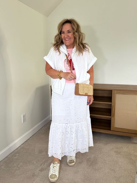 Love a good white dress but here’s a casual take on white. 

Skirt size L
Hoodie size XL
Tee size L
Purse 25% off! 
Sneakers 20% off 

Memorial Day outfit summer outfit summer casual 

#LTKSaleAlert #LTKOver40 #LTKFindsUnder100