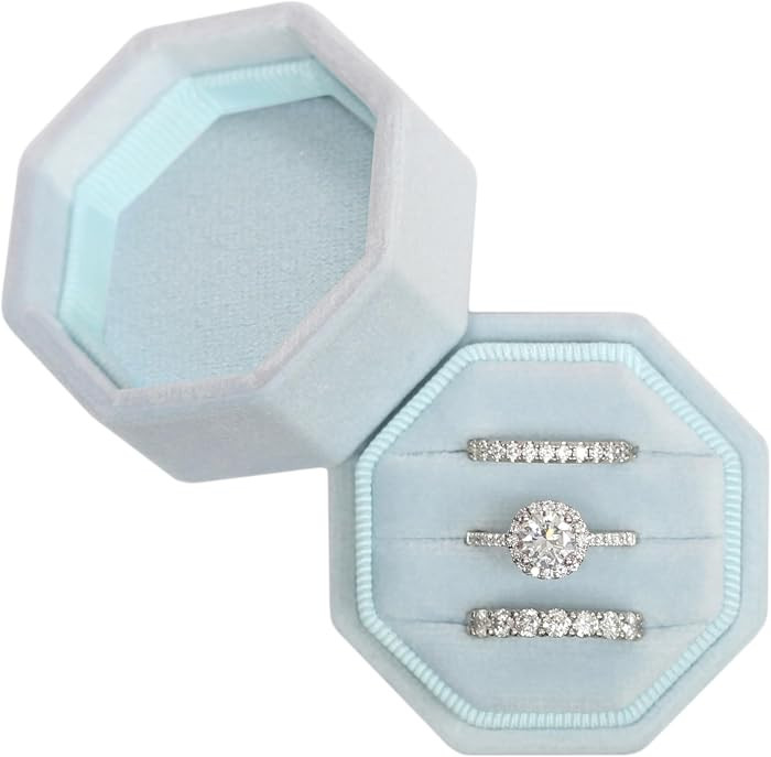 BLUTETE Velvet 3 Slots Jewelry Ring Box Engagement Wedding Box Keepsake Box Bridal Photo Ring Tri... | Amazon (US)
