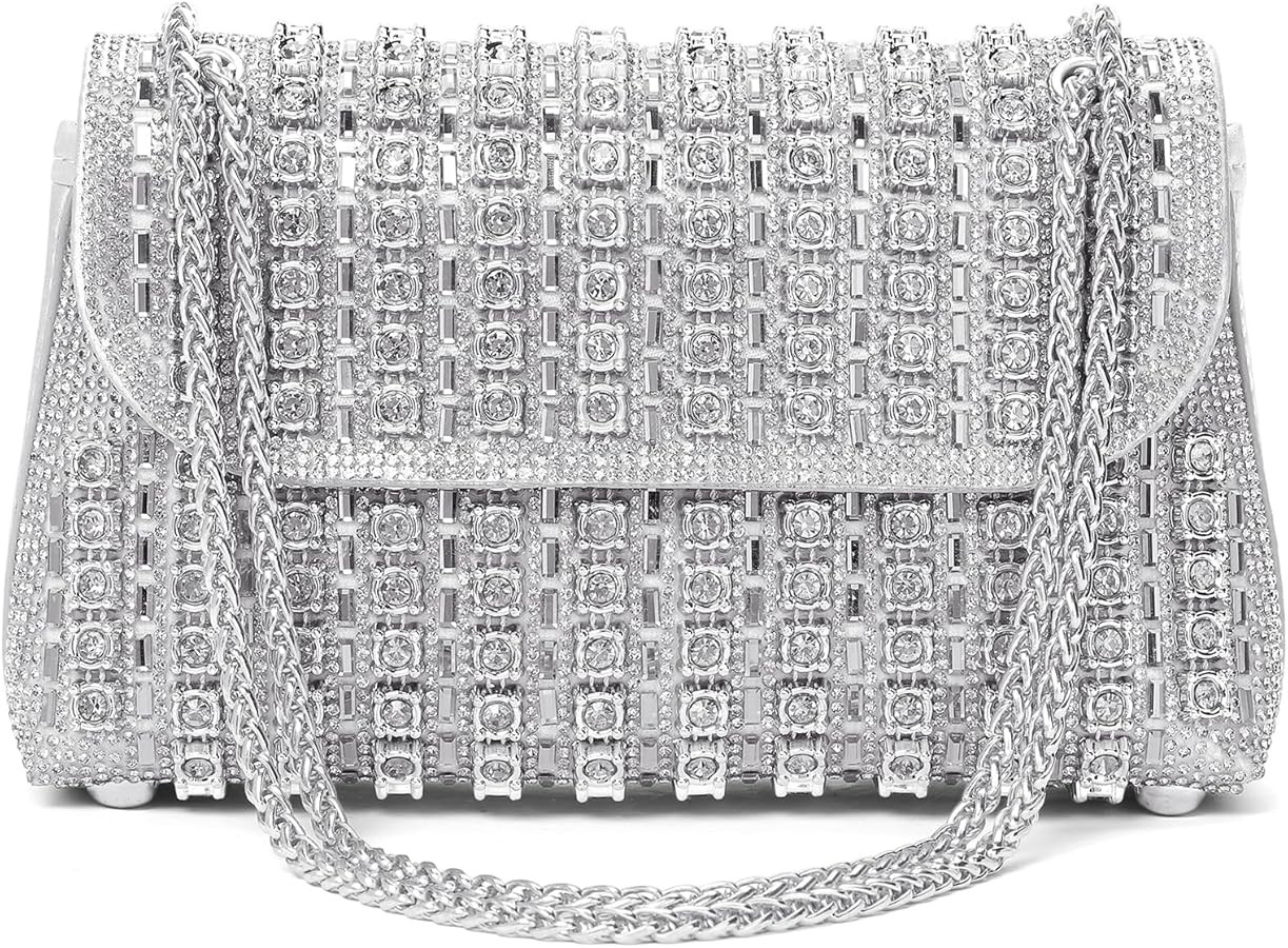 Sparkling Rhinestone Evening Clutch Handbag Purse Ladies Crossbody Shoulder Bag with Metal Chain ... | Amazon (US)