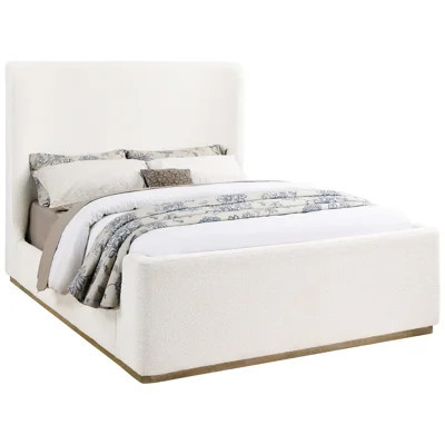 Cream Queen Bed With Soft Upholstery, Tall Wingback Headboard, Low , And Oak Base For A Stylish Relaxed Bedroom Setup Upholstered Bed, Featuring Solid | Wayfair North America