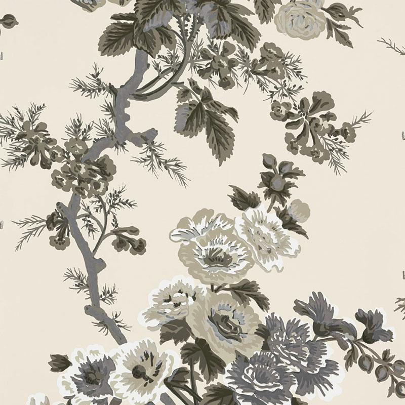 Schumacher Pyne Hollyhock Charcoal Wallpaper | DecoratorsBest