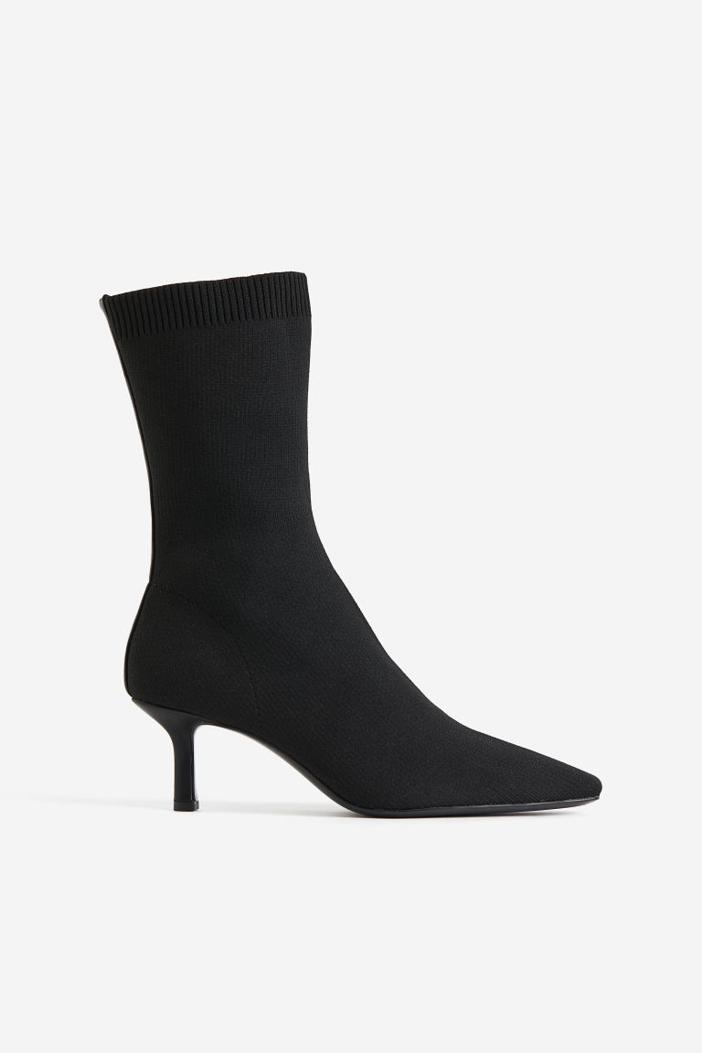 Heeled sock boots - Black - Ladies | H&M GB | H&M (UK, MY, IN, SG, PH, TW, HK)