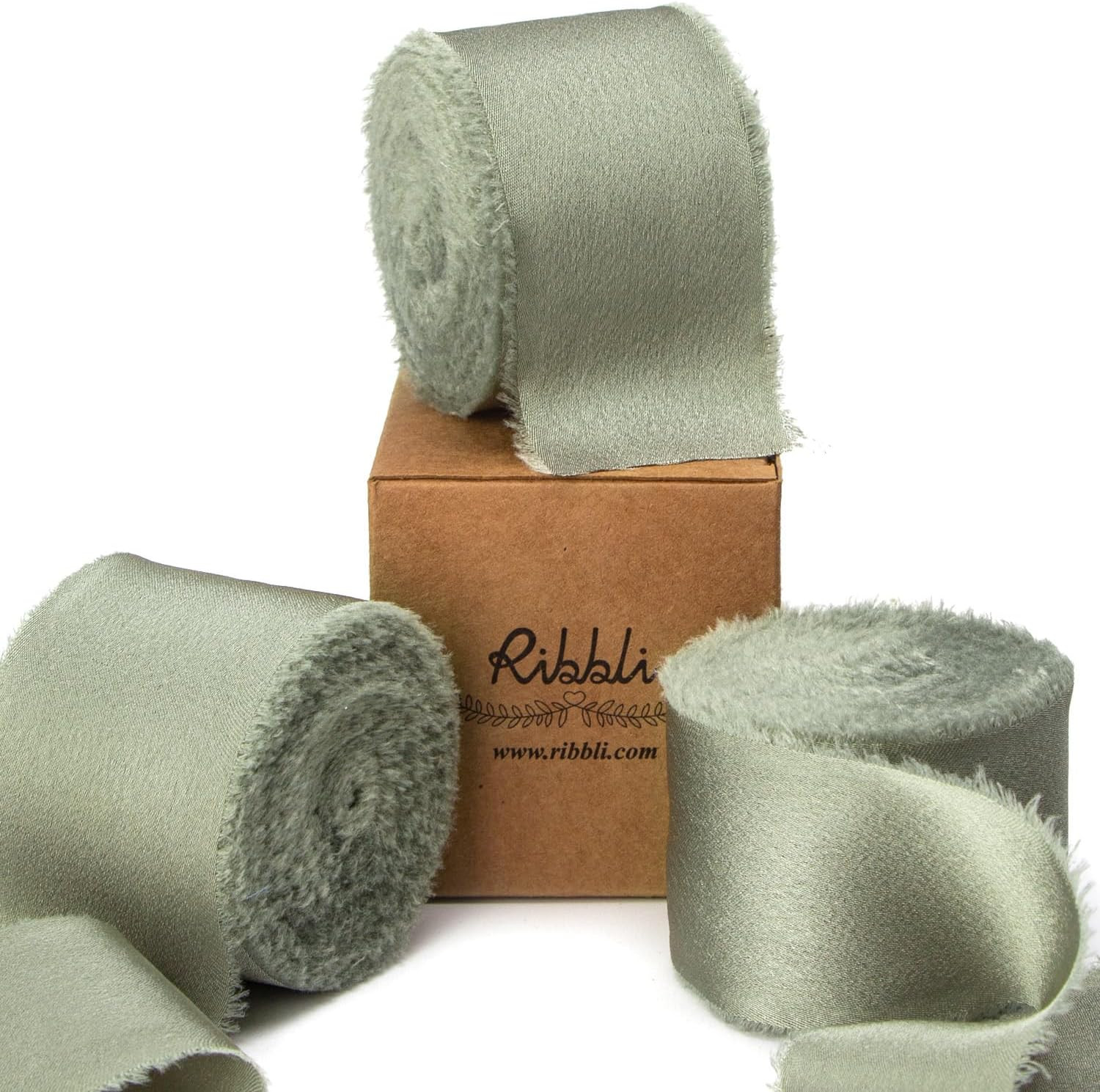 Ribbli Dusty Sage Green Silk Satin Ribbon 1.5 Inch x 30 Yard Handmade Frayed Chiffon Dusty Sage R... | Amazon (US)