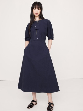 Stretch-Cotton Twill Utility Midi Dress | Banana Republic (US)
