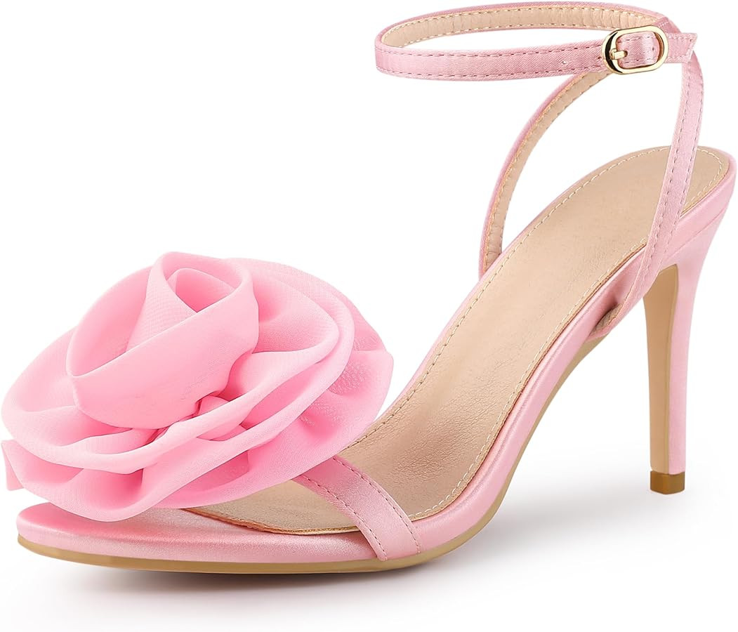 Perphy Flower Heels Satin Stiletto High Heel Sandals for Women | Amazon (US)