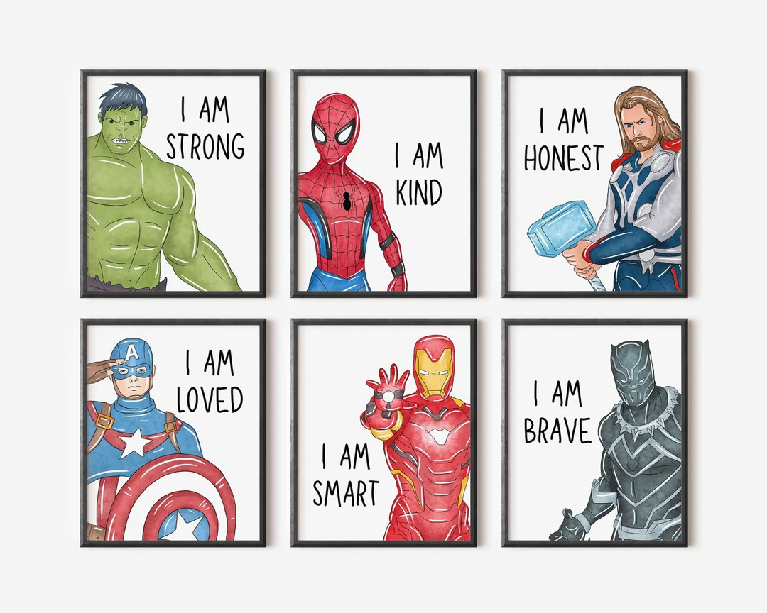 Digital Superheroes With 'I AM' Affirmations, Set of 6 Prints, Boy Bedroom Decor, Kids Printable ... | Etsy (US)