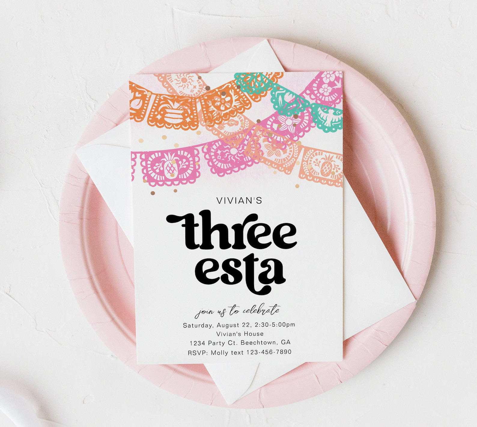 Three Esta Birthday Party Invitation, Third Birthday Fiesta, Pink Fiesta Birthday Invitation, Thr... | Etsy (US)