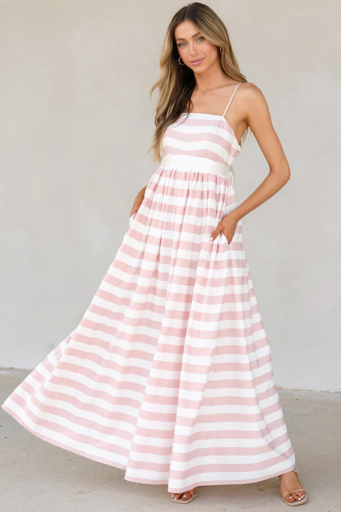 Gentle Lady Pink Stripe Maxi Dress | Red Dress 