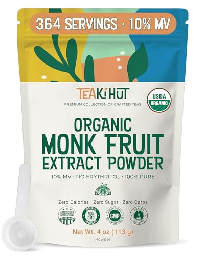 Pure Organic Monk Fruit Extract Powder, No Erythritol 4oz, 100% Monk Fruit Sweetener Powder for Keto and Paleo Diet, No Aftertaste, Zero Calories, Zero Carbs, Pure Monk Fruit Extract, 364 Servings | Amazon (US)