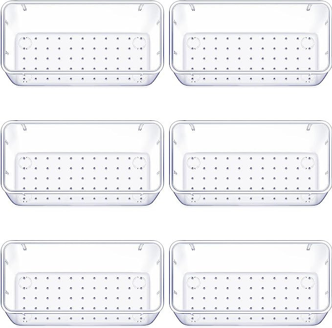 WOWBOX 6 PCS Clear Plastic Drawer Organizer Set, Desk Drawer Divider Organizers and Storage Bins ... | Amazon (US)