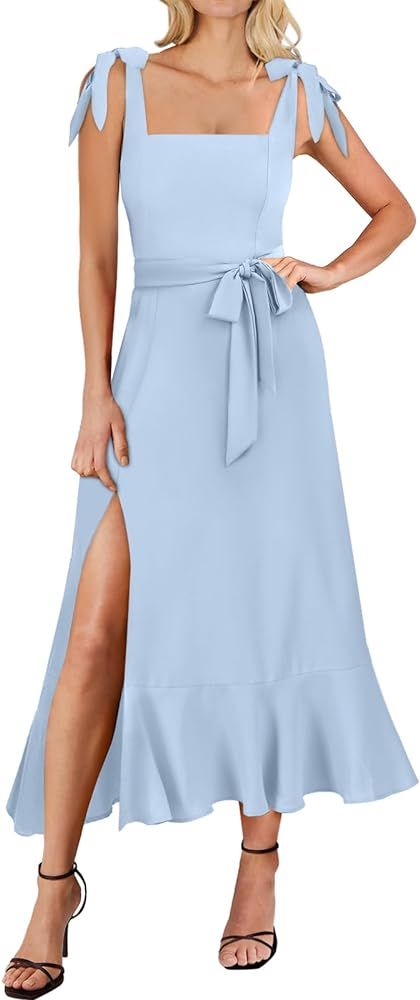 Amazon.com: ANRABESS Womens Midi Formal Dress Shoulder Tie Elegant Bridesmaid Square Neck Ruffle ... | Amazon (US)